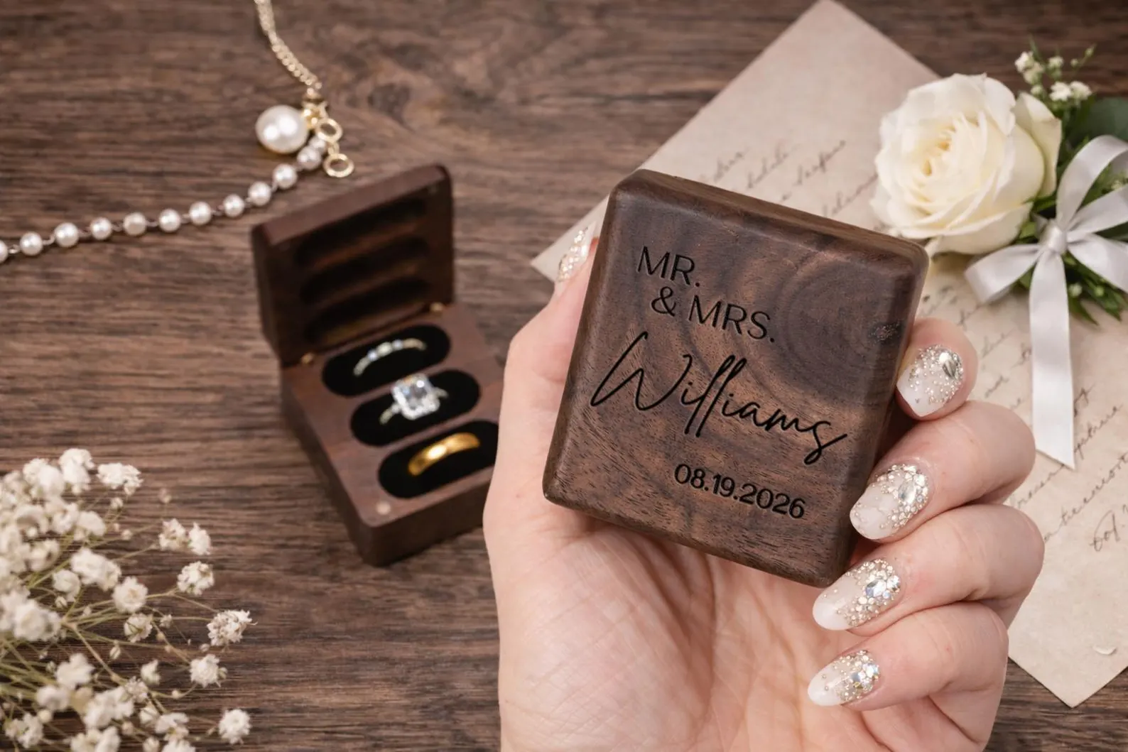 Walnut Ring Box personalized